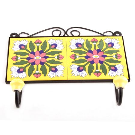 Yellow White Flower Tiles Hooks